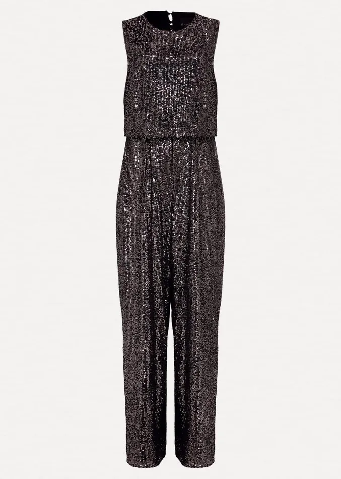 Aubrey Sequin Wide Leg Jumpsuit Gunmetal Women Phase Eight Dresses
