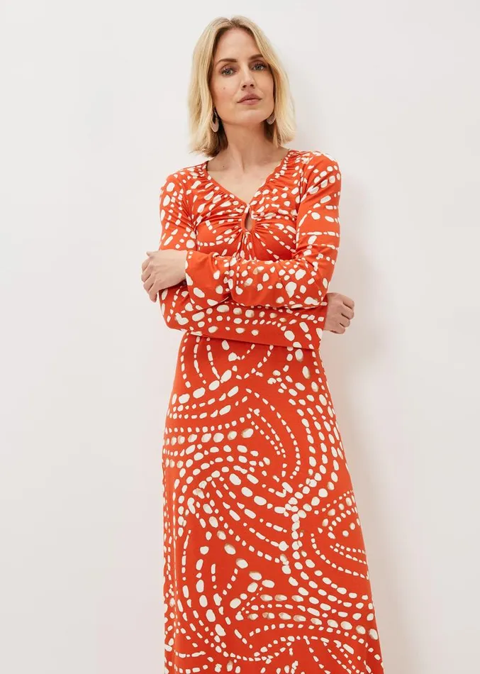 Ayla Spot Print Midi Dress Burnt Orange Women Phase Eight Dresses