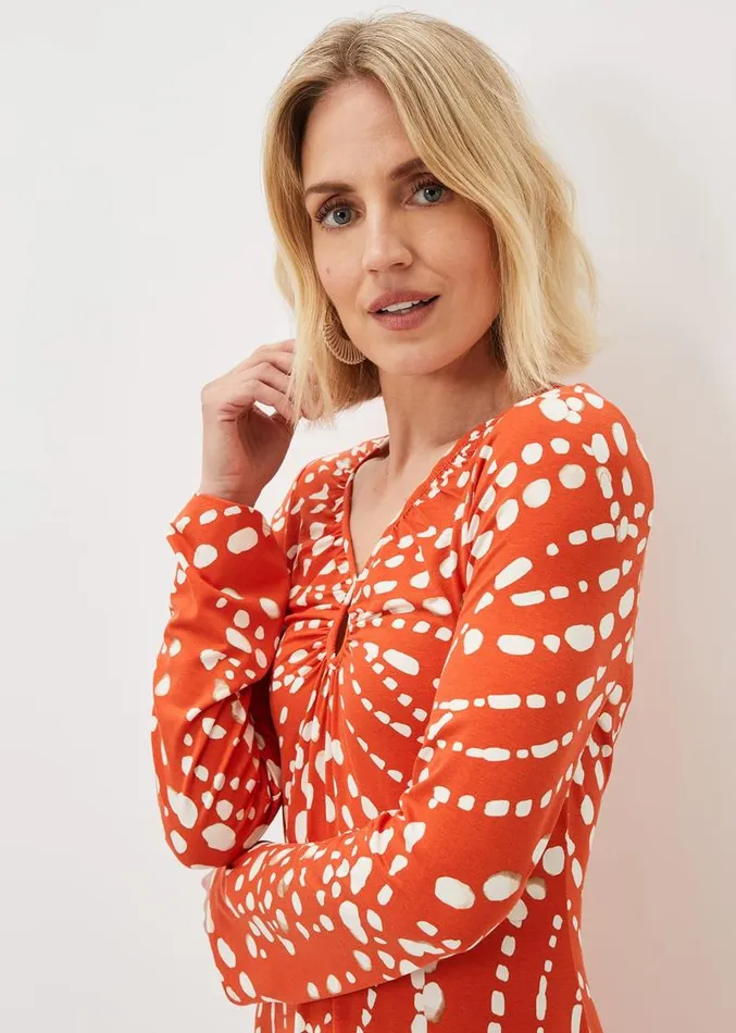 Ayla Spot Print Midi Dress Burnt Orange Women Phase Eight Dresses
