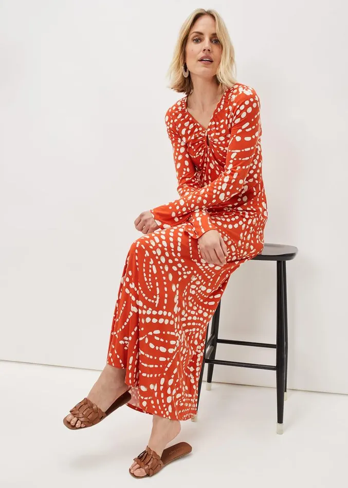 Ayla Spot Print Midi Dress Burnt Orange Women Phase Eight Dresses
