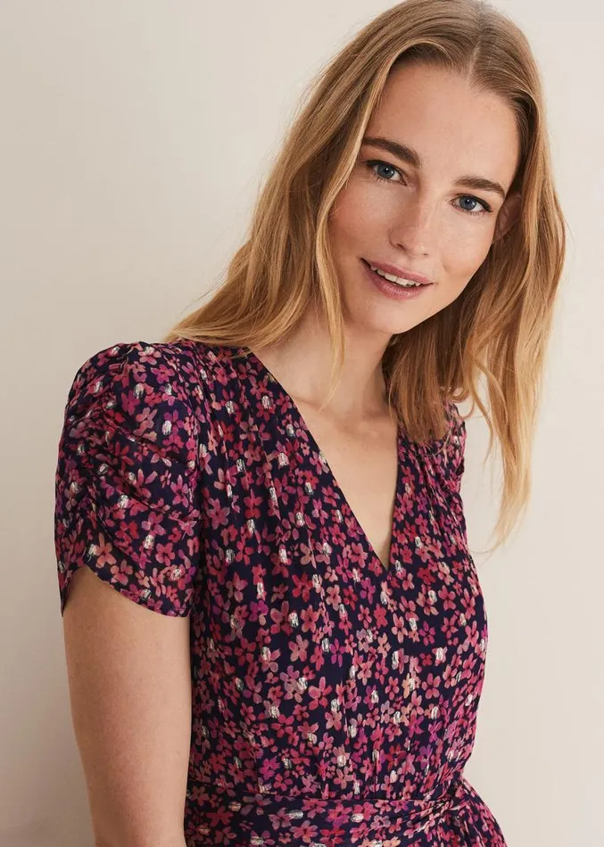 Azalea Ditsy Short Sleeve Midi Dress Pinkmulti Women Phase Eight Dresses