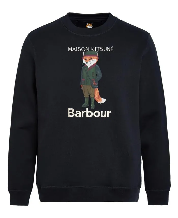 Barbour X Maison Kitsunu00e9 Beaufort Fox Sweatshirt Uniform Green Men Barbour Jumpers