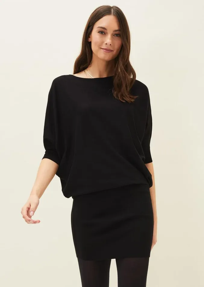 Becca Batwing Knitted Dress Black Women Phase Eight Dresses