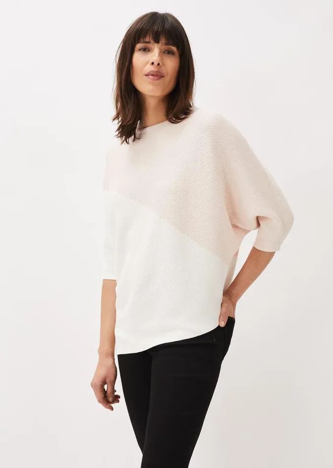 Bethanie Colourblock Ribbed Asymmetric Hem Jumper Pale Pink Women Phase Eight Knitwear