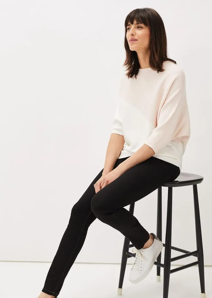 Bethanie Colourblock Ribbed Asymmetric Hem Jumper Pale Pink Women Phase Eight Knitwear
