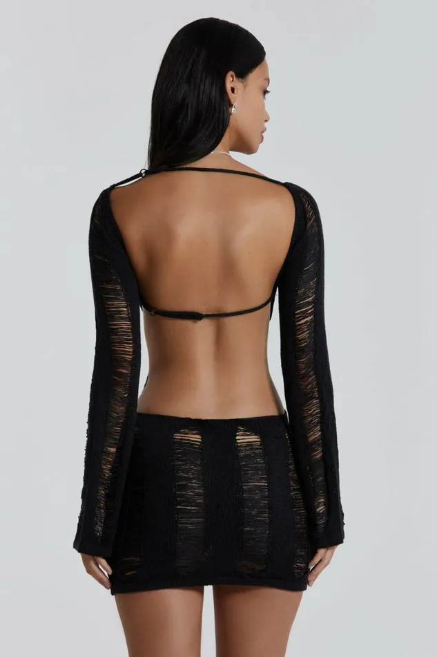 Black Umbra Shredded Mini Dress Black Women Jaded London Knitwear Black Umbra Shredded Mini Dress Black Women Jaded London Knitwear