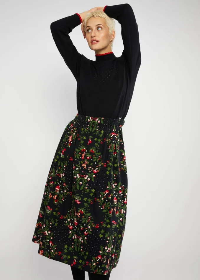 Blutsgeschwister Midi Skirt Swing Around The Clock Black Women Skirts