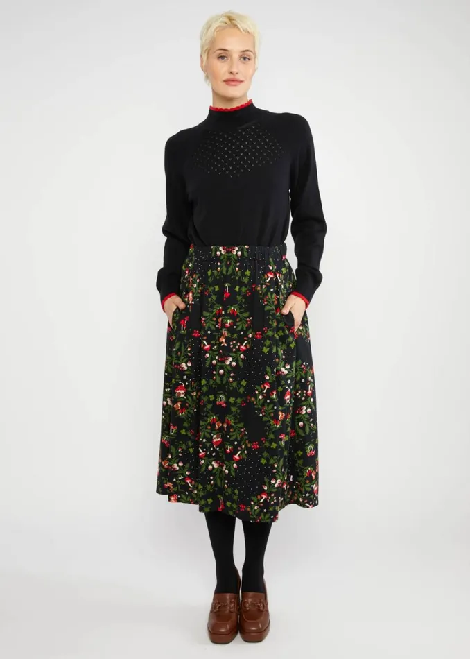 Blutsgeschwister Midi Skirt Swing Around The Clock Black Women Skirts