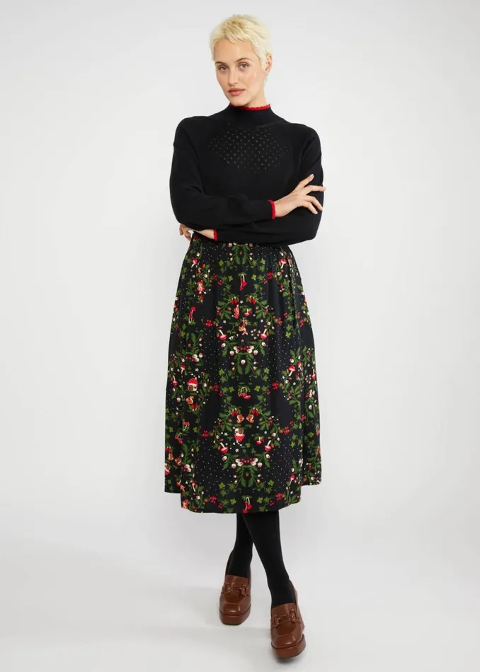 Blutsgeschwister Midi Skirt Swing Around The Clock Black Women Skirts