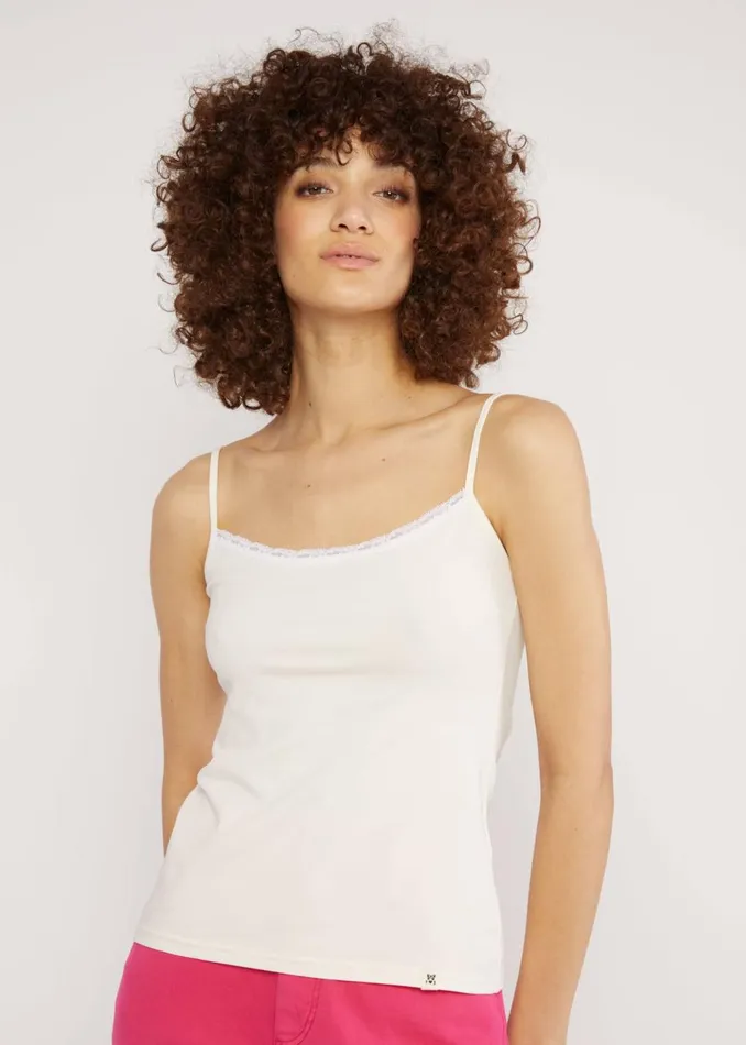 Blutsgeschwister Sleeveless Top Pretty Spaghetti White Women Tops