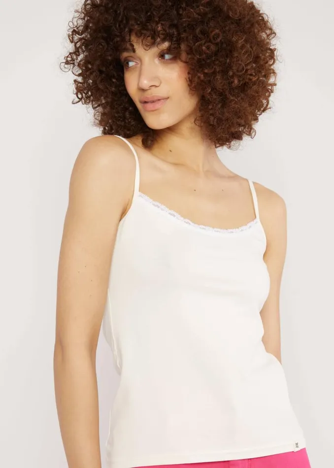 Blutsgeschwister Sleeveless Top Pretty Spaghetti White Women Tops