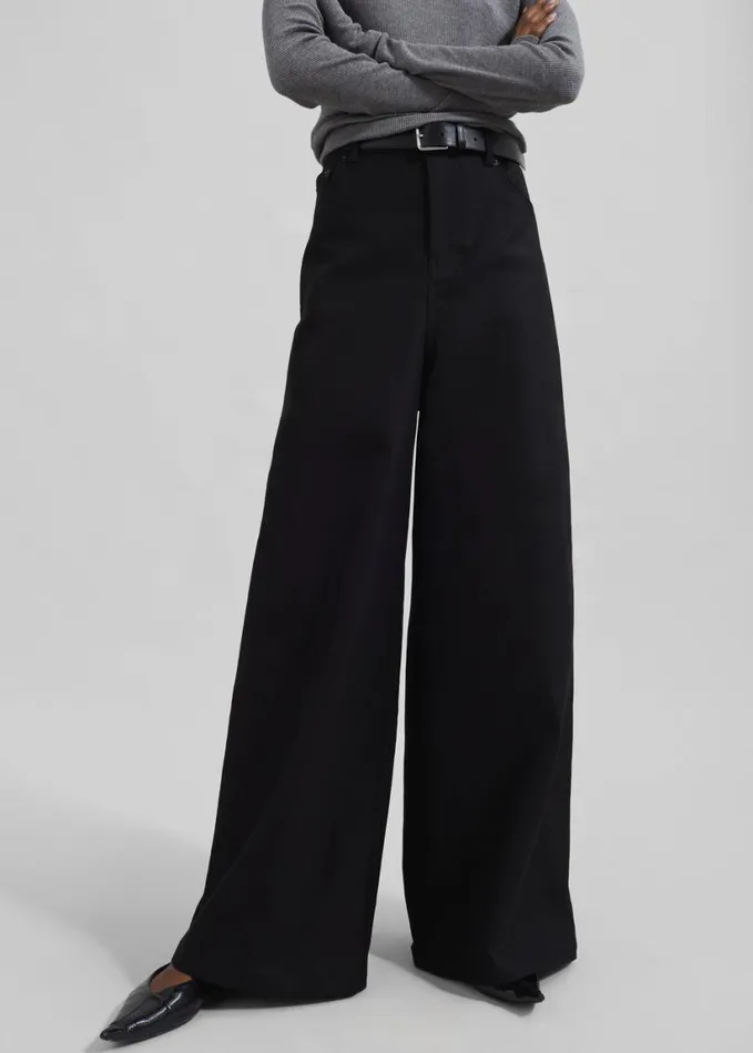 Bottoms Women The Frankie Shop Sasha Wide Leg Twill Pants 8211 Black