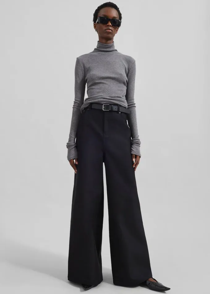 Bottoms Women The Frankie Shop Sasha Wide Leg Twill Pants 8211 Black