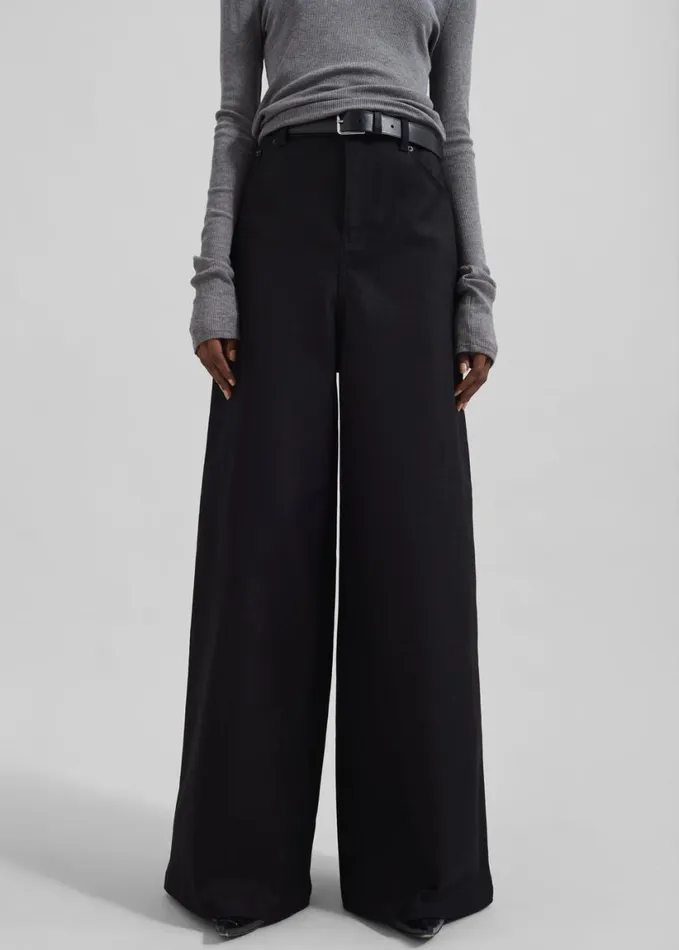 Bottoms Women The Frankie Shop Sasha Wide Leg Twill Pants 8211 Black