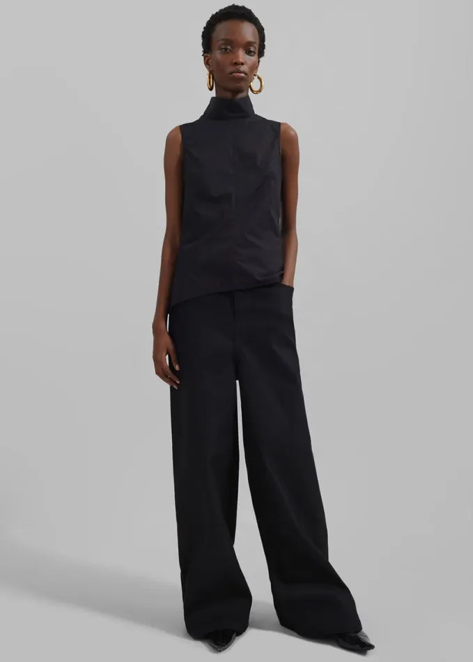 Bottoms Women The Frankie Shop Sasha Wide Leg Twill Pants 8211 Black