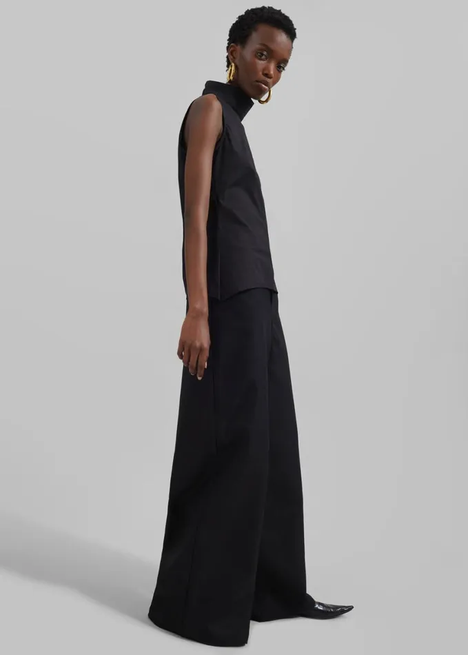 Bottoms Women The Frankie Shop Sasha Wide Leg Twill Pants 8211 Black