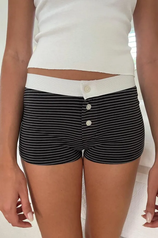 Boy Short Stripe Underwear Black And Charcoal Women Brandy Melville Intimates