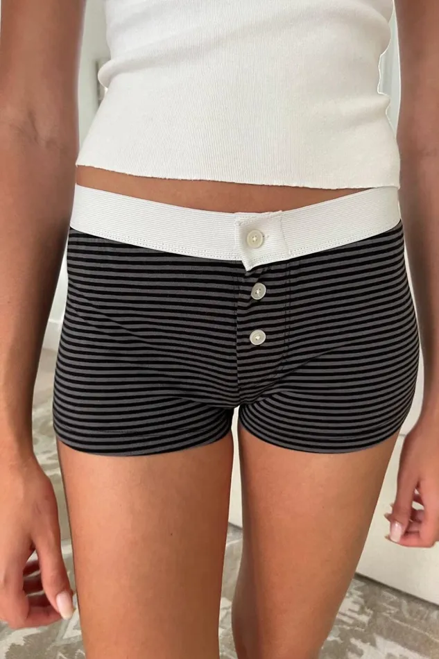Boy Short Stripe Underwear Black And Charcoal Women Brandy Melville Intimates