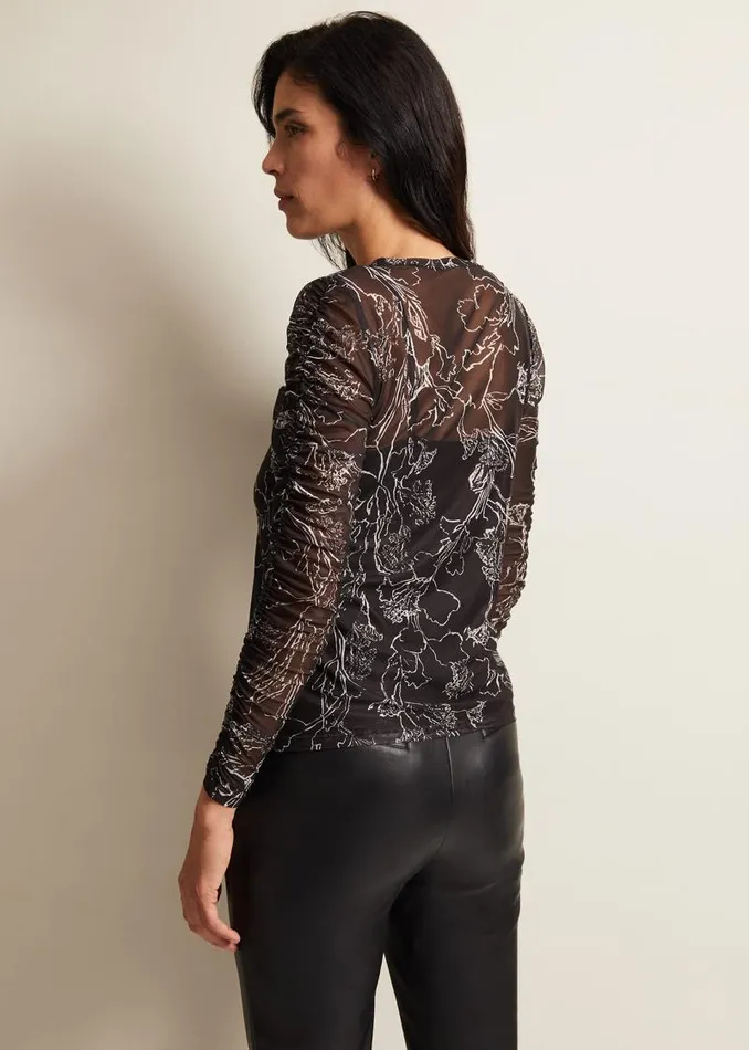 Breanna Floral Print Mesh Top Black Women Phase Eight Tops and TShirts