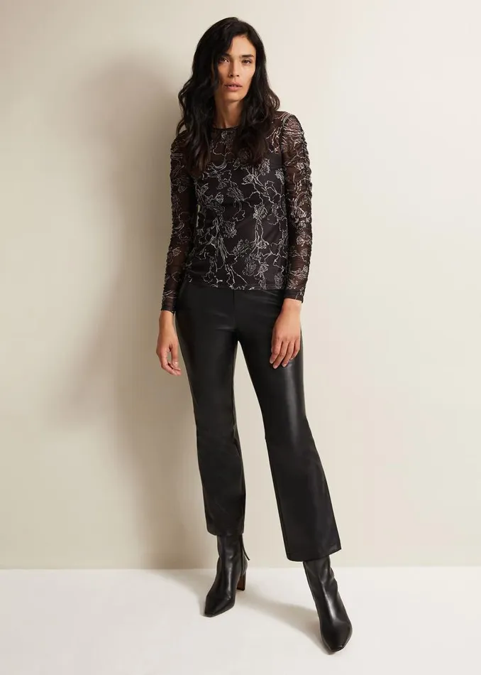 Breanna Floral Print Mesh Top Black Women Phase Eight Tops and TShirts