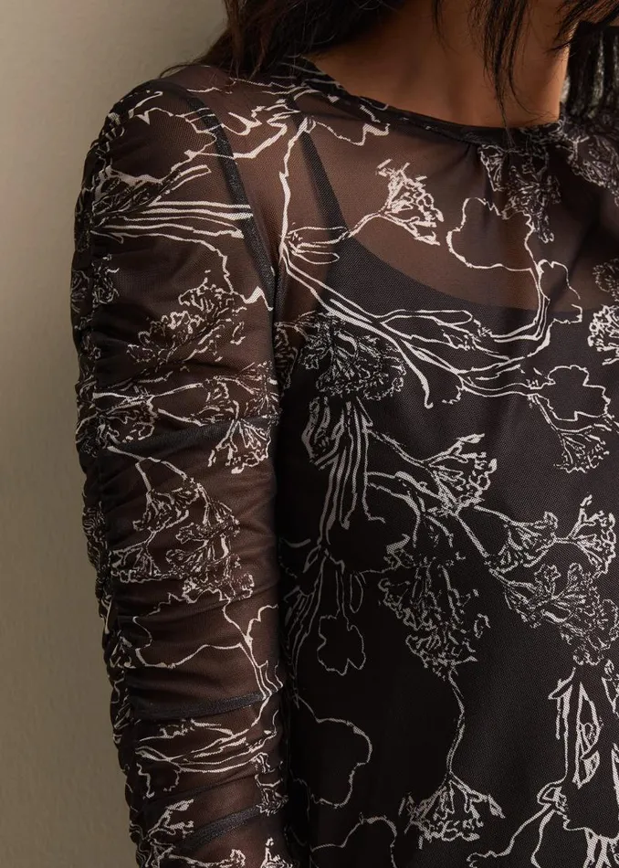 Breanna Floral Print Mesh Top Black Women Phase Eight Tops and TShirts