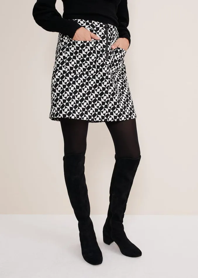 Bregitta Geo Mini Jacquard Skirt Blackwhite Women Phase Eight Skirts