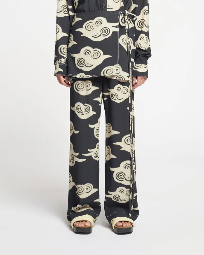 Brenda Printed Crepe Pants Cloud BlackCreme Women Nanushka Pants