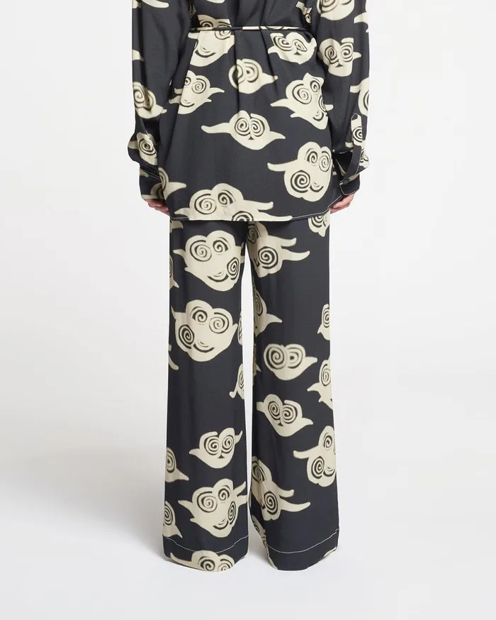 Brenda Printed Crepe Pants Cloud BlackCreme Women Nanushka Pants