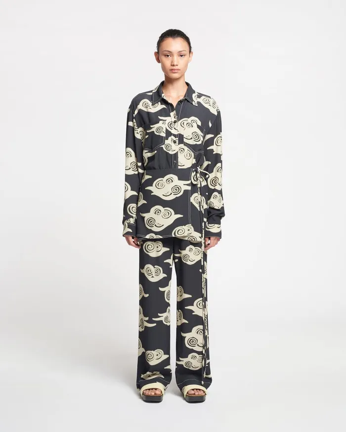 Brenda Printed Crepe Pants Cloud BlackCreme Women Nanushka Pants