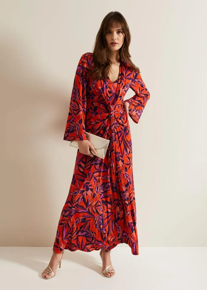 Briella Jersey Leaf Print Maxi Dress Vermillionmulti Women Phase Eight Dresses