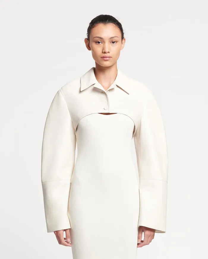 Brisia Cropped Regenerated Leather Bolero Creme Women Nanushka Jackets and Blazers