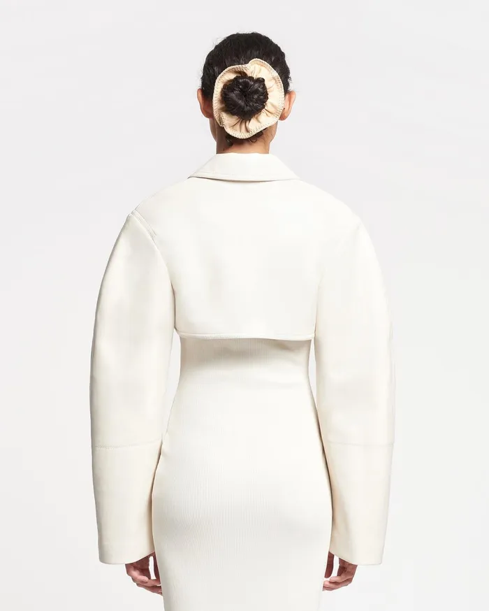 Brisia Cropped Regenerated Leather Bolero Creme Women Nanushka Jackets and Blazers