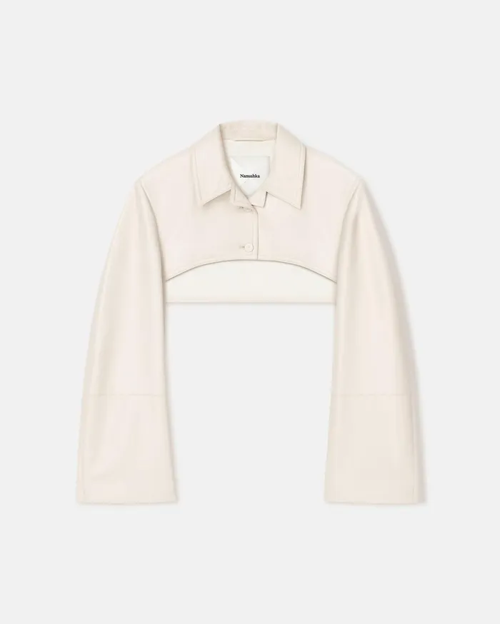 Brisia Cropped Regenerated Leather Bolero Creme Women Nanushka Jackets and Blazers
