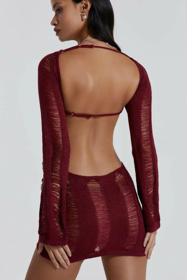 Burgundy Umbra Mini Dress Red Women Jaded London Knitwear