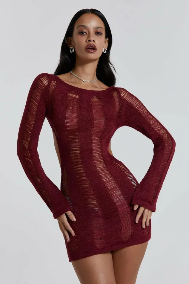 Burgundy Umbra Mini Dress Red Women Jaded London Knitwear