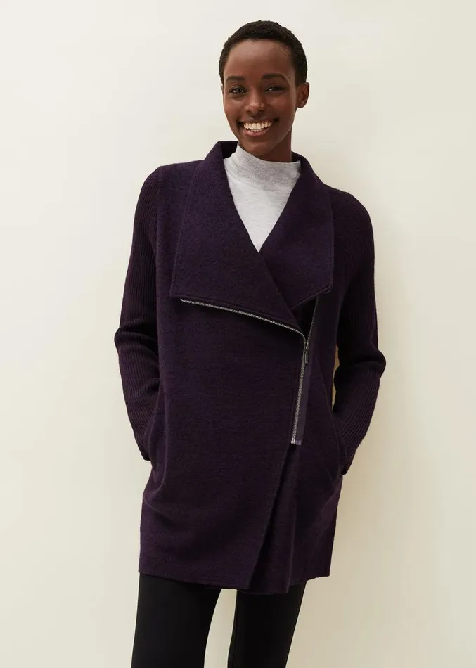 Byanca Zip Knit Coat Blackcurrant Women Phase Eight Knitwear