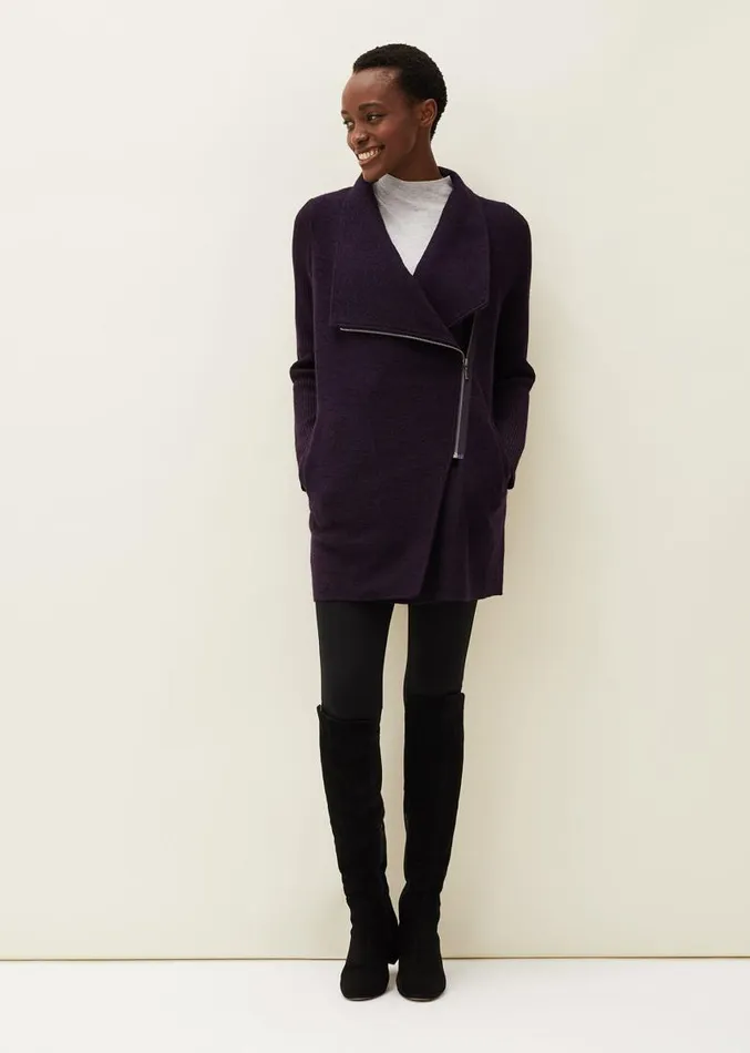 Byanca Zip Knit Coat Blackcurrant Women Phase Eight Knitwear