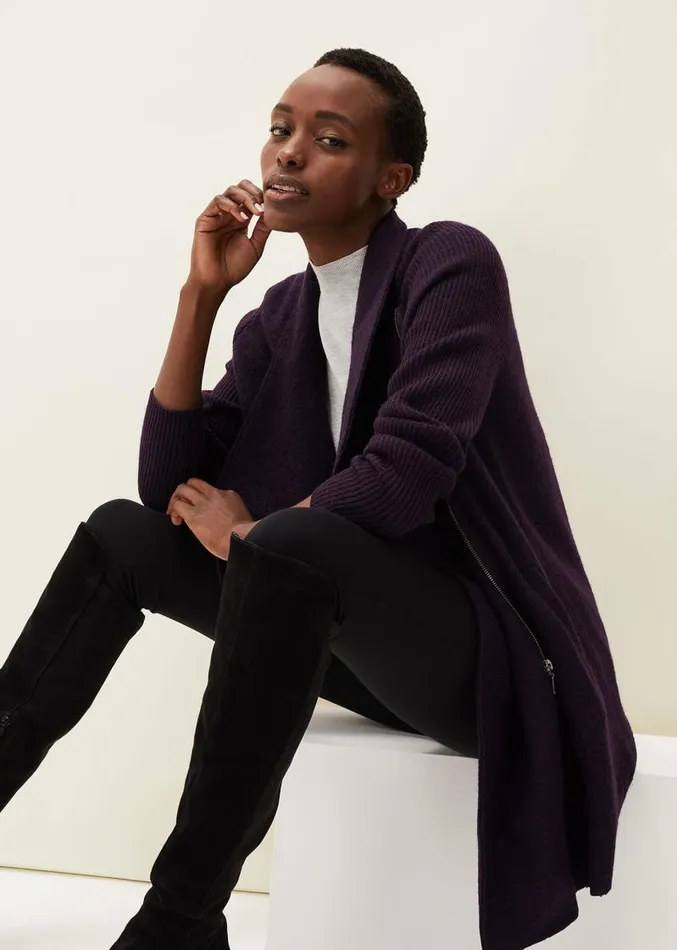 Byanca Zip Knit Coat Blackcurrant Women Phase Eight Knitwear