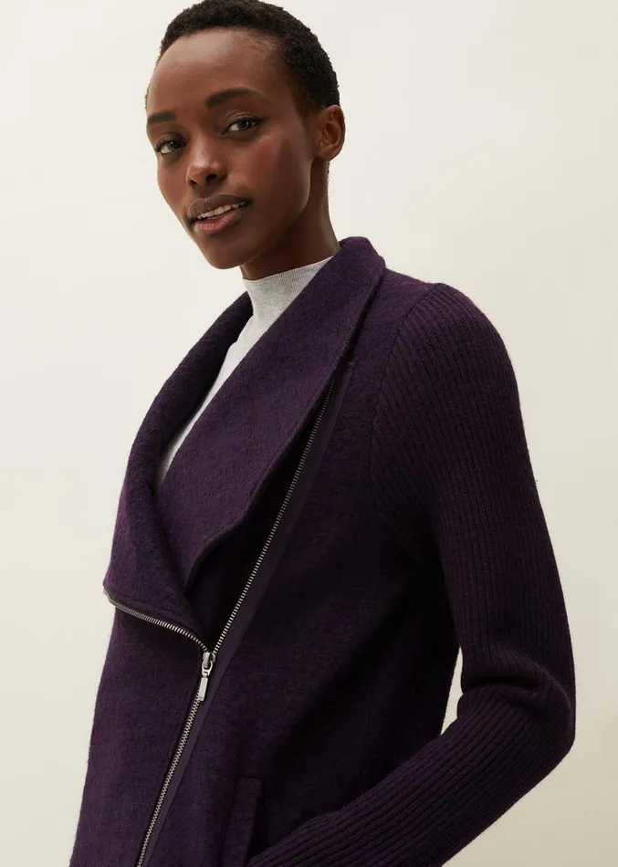 Byanca Zip Knit Coat Blackcurrant Women Phase Eight Knitwear