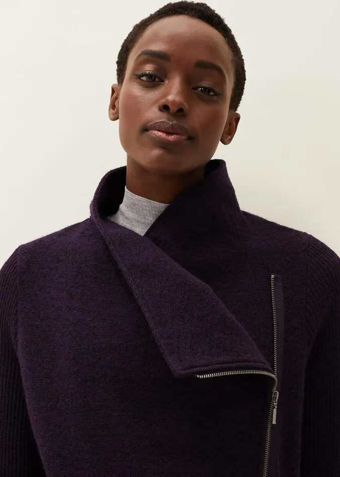 Byanca Zip Knit Coat Blackcurrant Women Phase Eight Knitwear