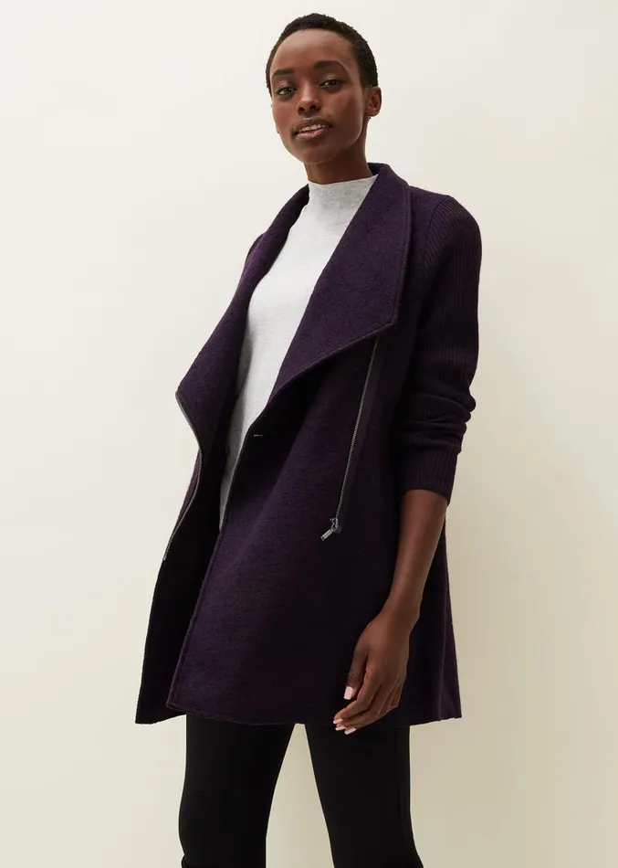 Byanca Zip Knit Coat Blackcurrant Women Phase Eight Knitwear