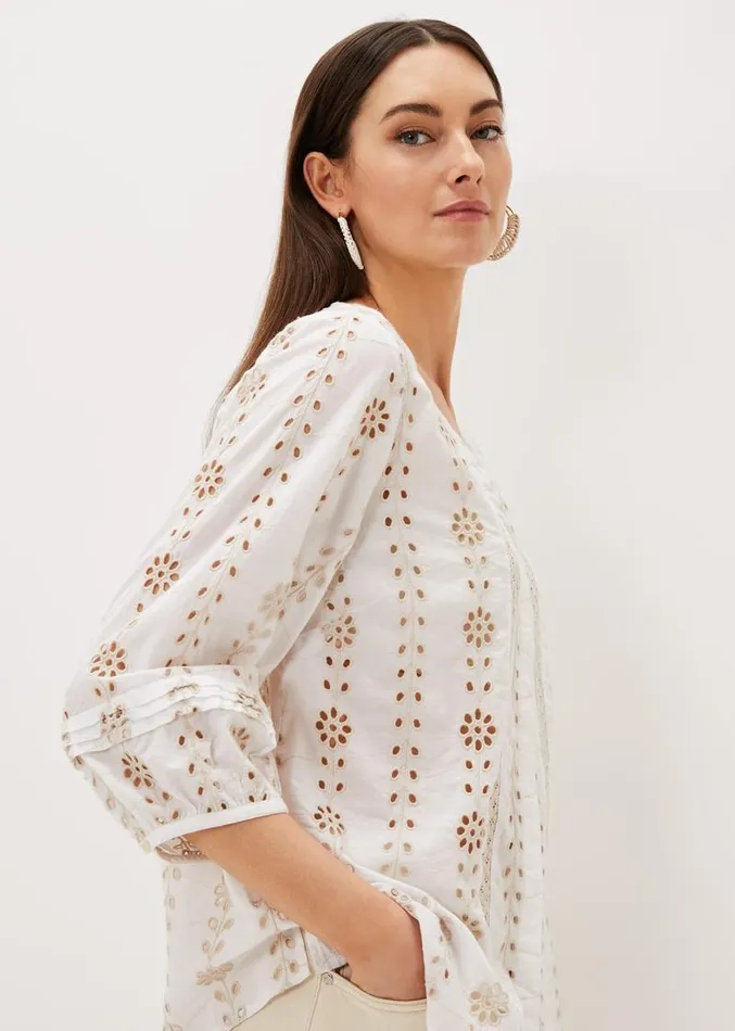 Caela Broderie Blouse Ivorystone Women Phase Eight Shirts and Blouses