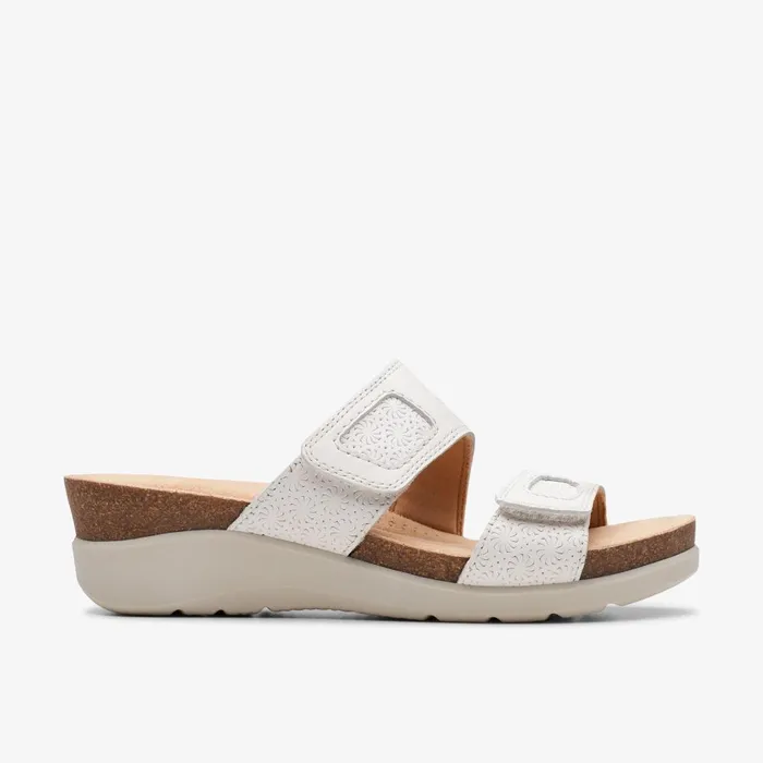 Calenne Maye White Leather Women Clarks Sandals and Flip Flops
