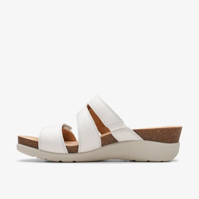 Calenne Maye White Leather Women Clarks Sandals and Flip Flops