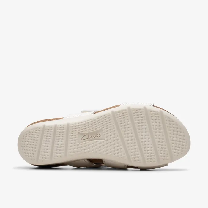 Calenne Maye White Leather Women Clarks Sandals and Flip Flops