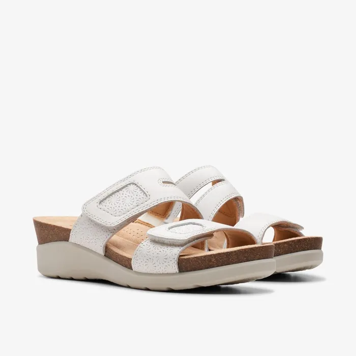Calenne Maye White Leather Women Clarks Sandals and Flip Flops