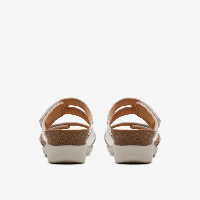 Calenne Maye White Leather Women Clarks Sandals and Flip Flops