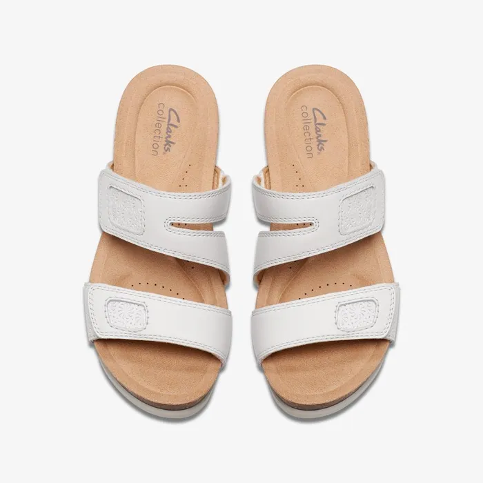 Calenne Maye White Leather Women Clarks Sandals and Flip Flops