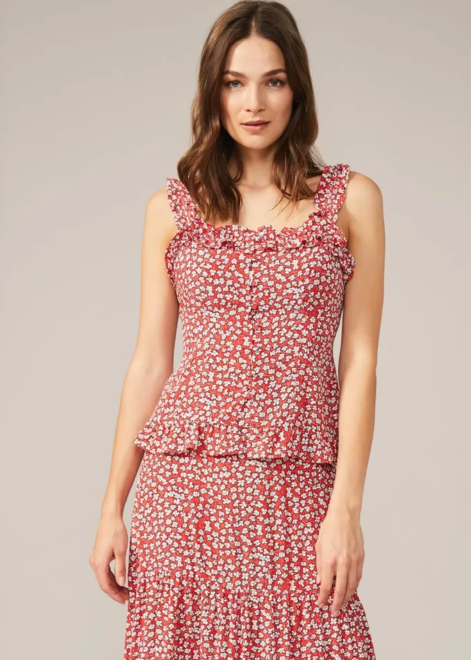 Callista Ditsy Floral Frill Cami Blouse Redwhite Women Phase Eight Shirts and Blouses