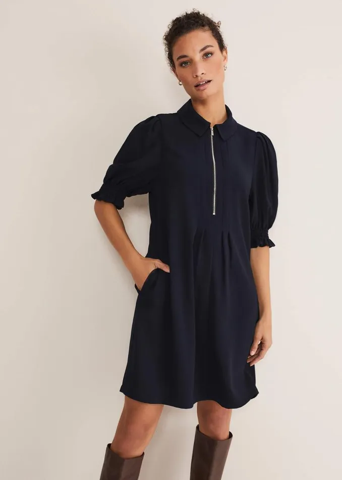 Candice Navy Zip Mini Dress Navy Women Phase Eight Dresses